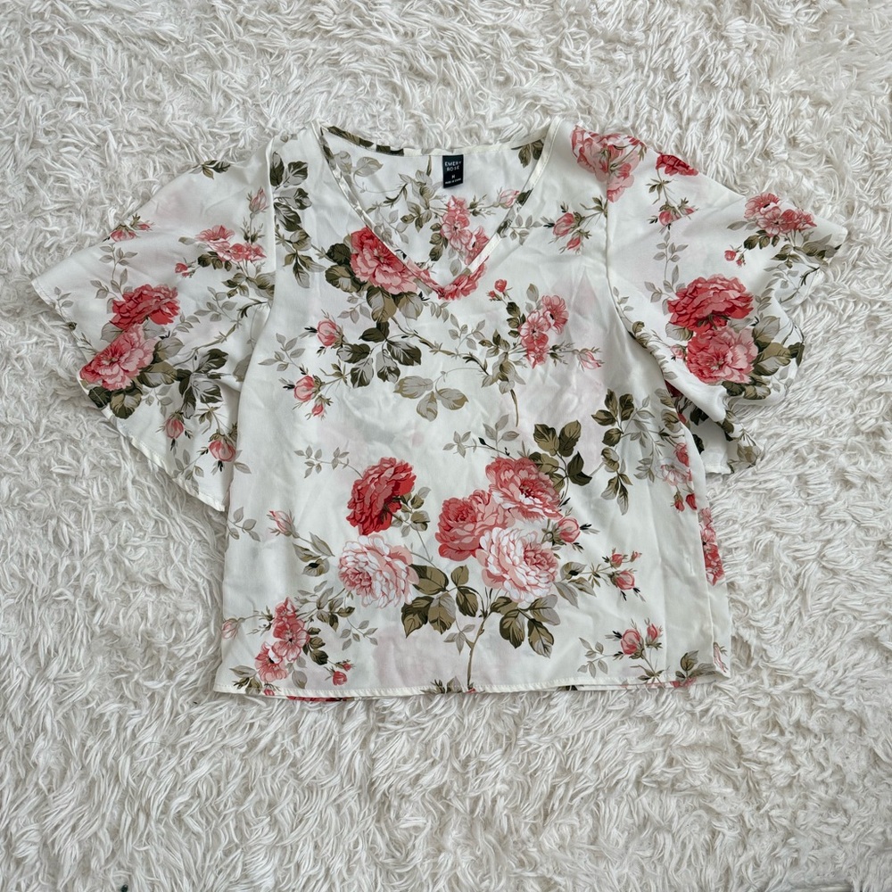 Women’s Emery Rose White and Pink Floral Tunic Top Size Medium